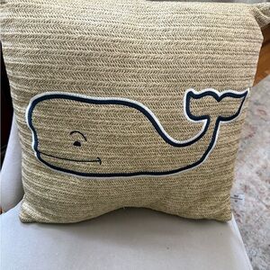 Vineyard Vines Natural Straw-Texture Accent Pillow Pink Whale Tag
